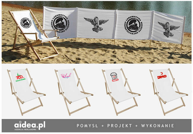 Leżak z własnym nadrukiem, parawany, pufy, krzesła, ...