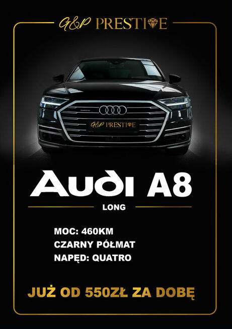 Wypożyczalnia samochodów Łódź wynajem auta Audi A8 L 460 KM