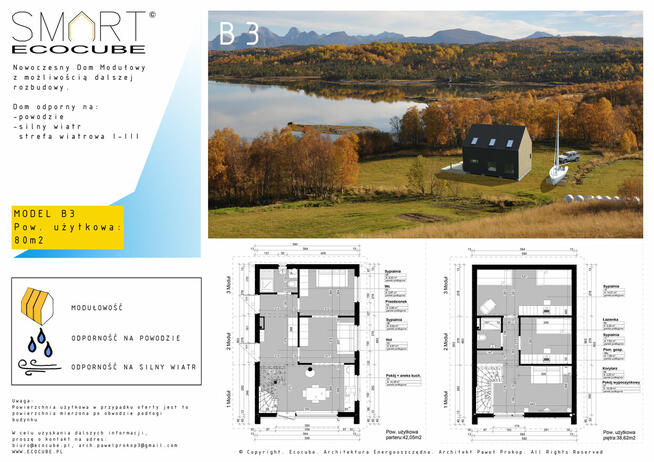 Dom Drewniany Modułowy Ecocube Smart B3 80m2