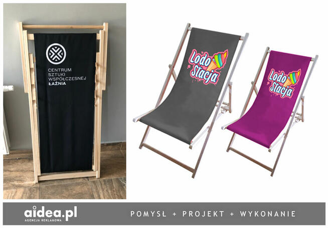 Leżaki reklamowe z nadrukiem, parawany, pufy, krzesła, ...