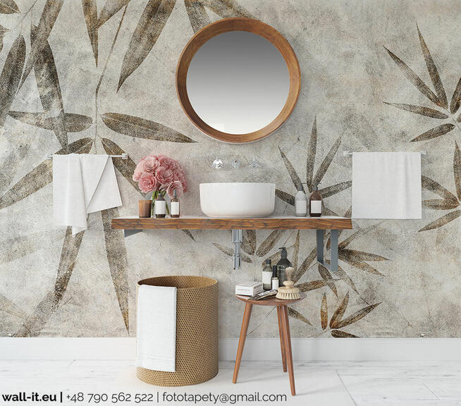 Liście na betonowej ścianie , nowoczesna ściana z wzorem GD6