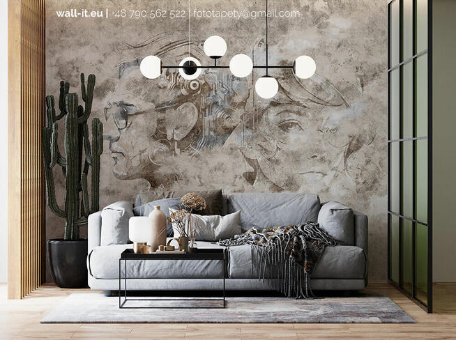 Szary lub ciepły beton z liscmi GD67 wabi sabi loft style