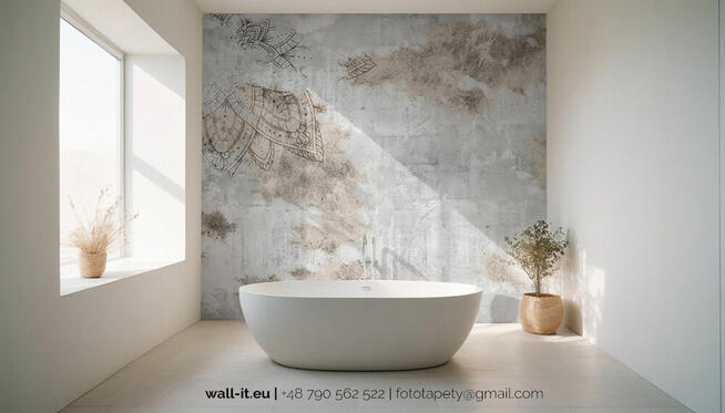 Szary lub ciepły beton z liscmi GD67 wabi sabi loft style