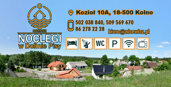 Noclegi w Dolinie Pisy, Kozioł 10A. Tanie kwatery Kolno