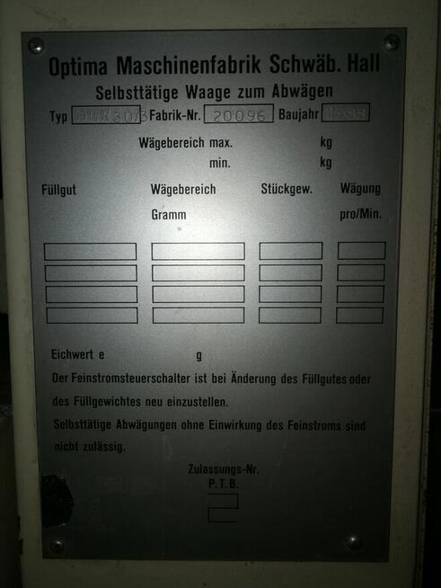 Pakowaczka, naważarka Optima HWK/30.