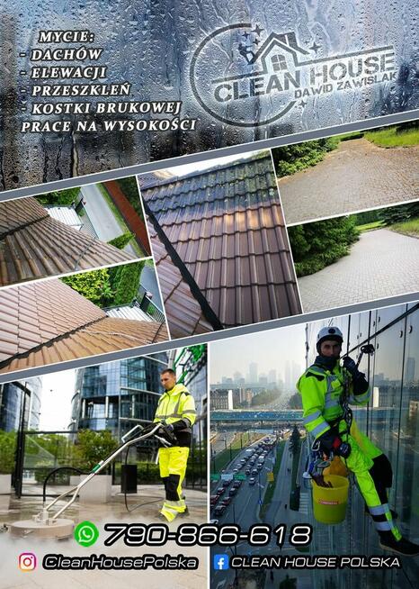 Mycie dachów elewacji kostki brukowej