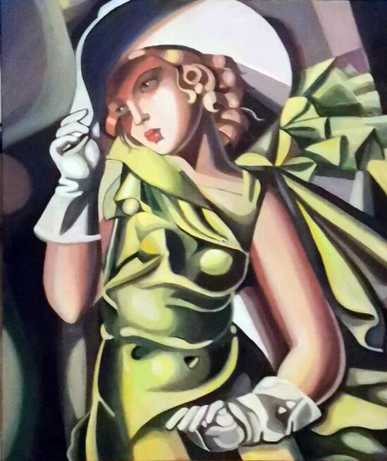Tamara Łempicka- W kapeluszu- obraz akrylowy, rękodzieło 50