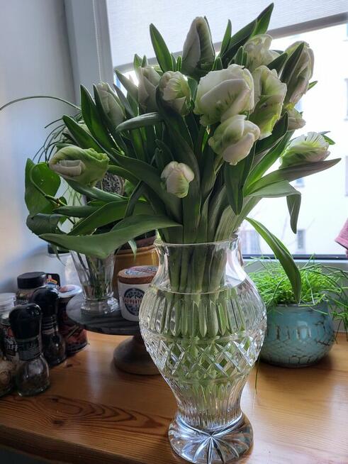 Wazon 26cm z PRL przezroczysty z grubego szkła Stan BDB