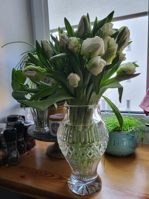 Wazon 26cm z PRL przezroczysty z grubego szkła Stan BDB