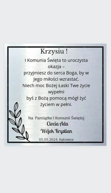 Elegancka aluminiowa kartka na komunie