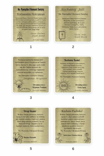 Elegancka aluminiowa kartka na komunie