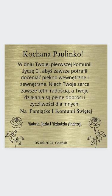 Elegancka aluminiowa kartka na komunie