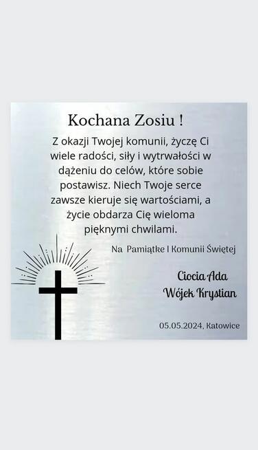 Elegancka aluminiowa kartka na komunie