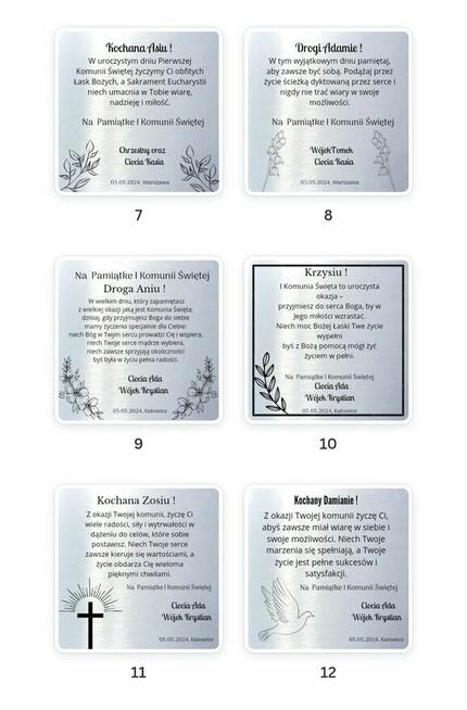 Elegancka aluminiowa kartka na komunie