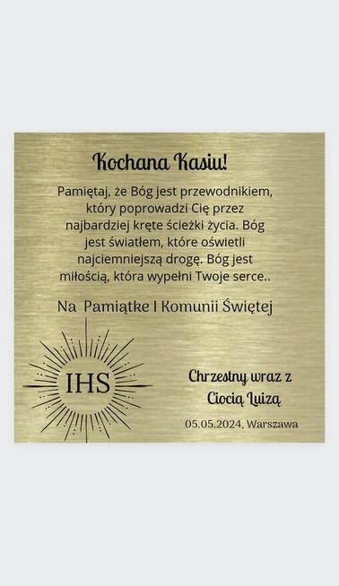 Elegancka aluminiowa kartka na komunie