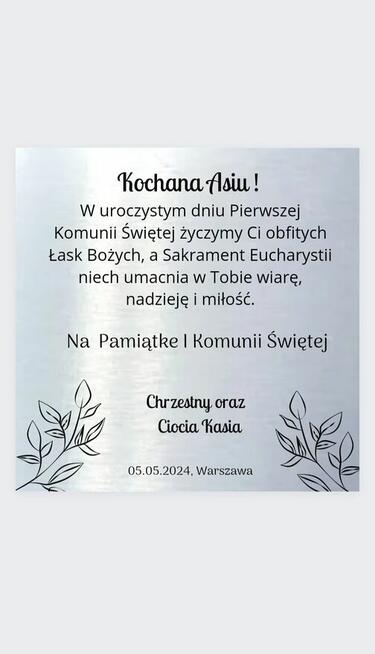 Elegancka aluminiowa kartka na komunie