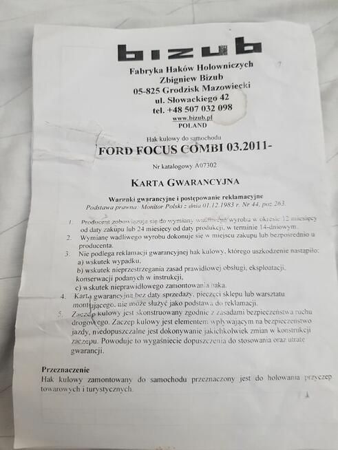 Nowy hak holowniczy do Ford Focus Kombi MK 3