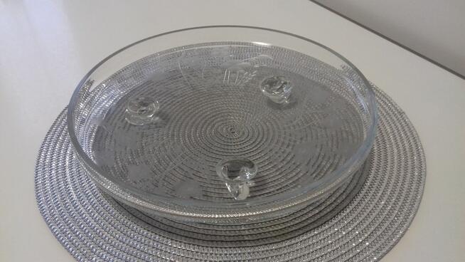 Patera szklana okrągła ze szlifem, Vintage