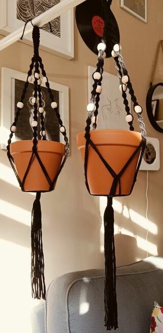 Makrama kwietnik czarny 2 sztuki styl Boho