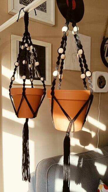 Makrama kwietnik czarny 2 sztuki styl Boho