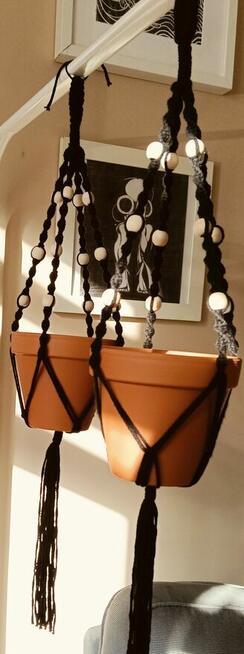 Makrama kwietnik czarny 2 sztuki styl Boho