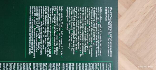 Akumulatorowa myjka ciśnieniowa parkside