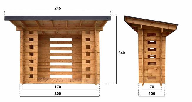 Kompletna Drewutnia Wiata na Drewno Kominkowe 200x100
