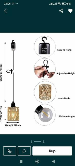 Lampa Rattanowa Boho Lampka sufitowa wiklinowa z wikliny