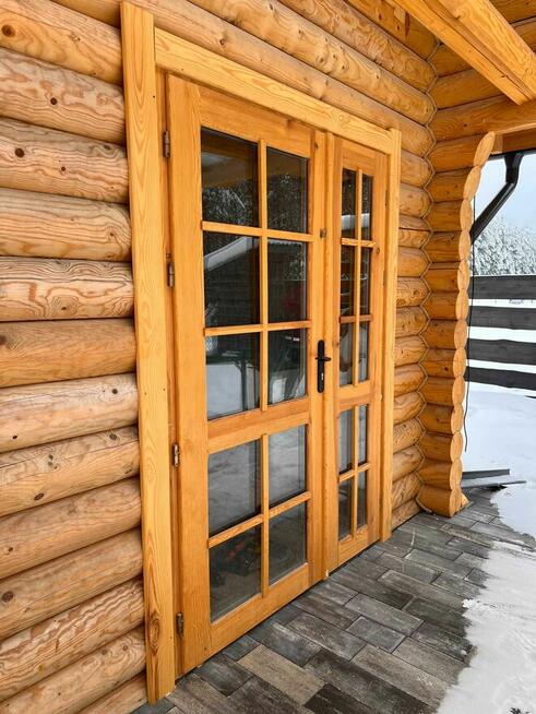 Drzwi drewniane tarasowe 140x200 NA ZAMÓWIENIE do domu z bali