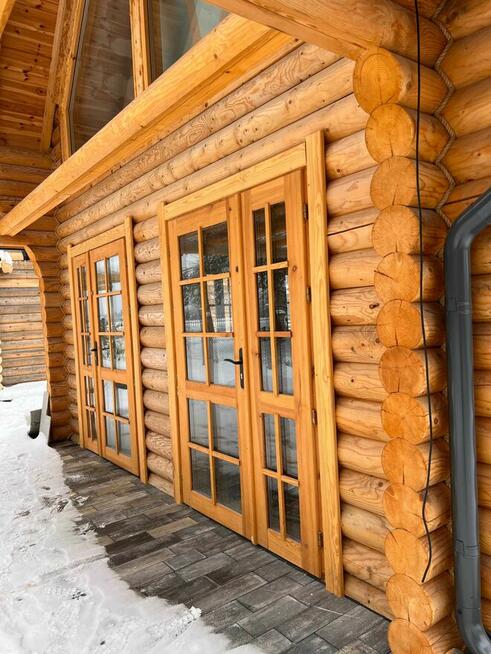 Drzwi drewniane tarasowe 140x200 NA ZAMÓWIENIE do domu z bali