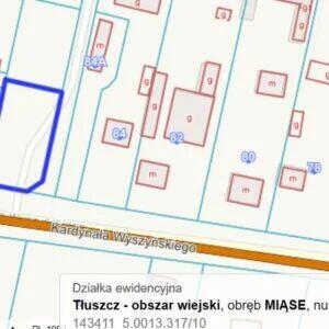 Działka 900m Miąse trasa Tłuszcz Wołomin media asfalt ogrodz