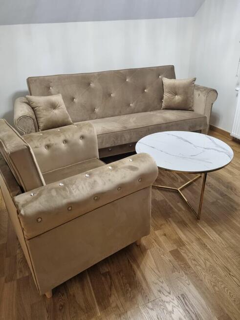 zestaw mebli uszak wersalka rozkładana i fotel sofa GLAMOUR