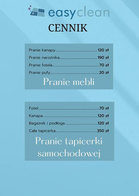Pranie tapicerki samochodowej, dywanów oraz mebli.