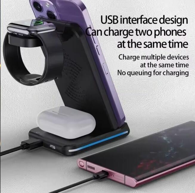 Wielofunkcyjna bezprzewodowa podstawka ładująca 3 w 1 z lamp