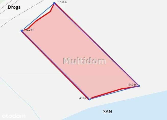 Działka nad rzeką (Sanem) z linią brzegową
