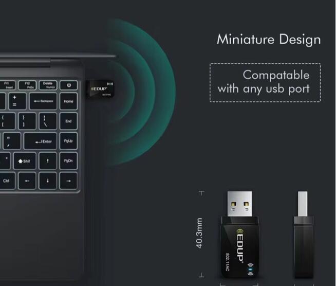 ADAPTER SIECIOWY FIRMY EDUP WIFI USB 3.0 1300 Mbps DONGLE 80