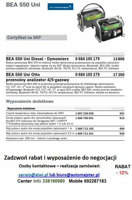 BOSCH BEA 550 - zestaw do analizy spalin SKP 20.000 pln