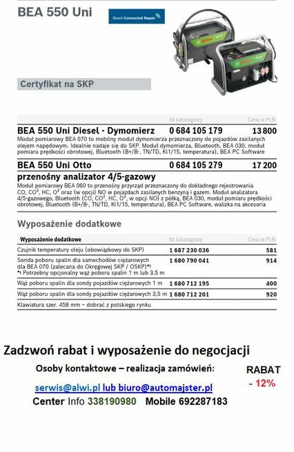 BOSCH BEA 550 - zestaw do analizy spalin SKP 20.000 pln