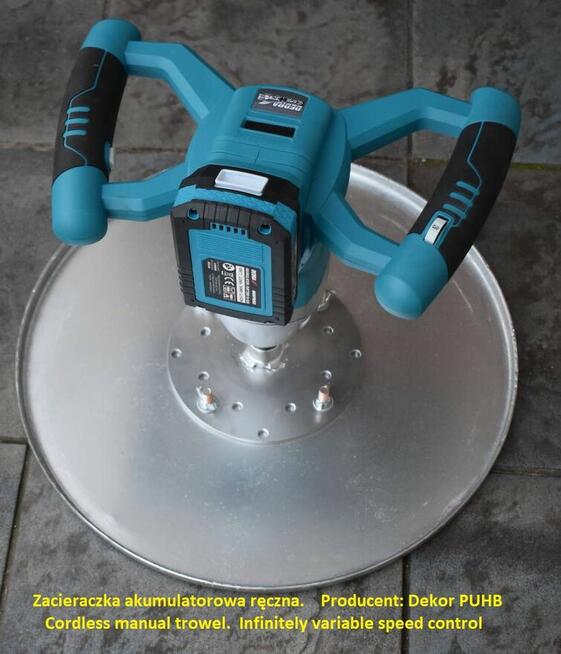 Two-speed cordless manual trowel with „400” disc