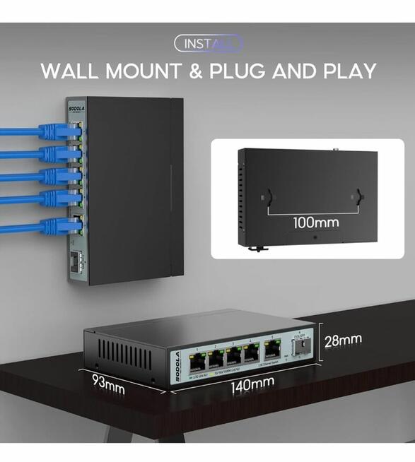 PRZEŁĄCZNIK SIECIOWY CZARNY- 6 PORTÓW FIRMY SODOLA