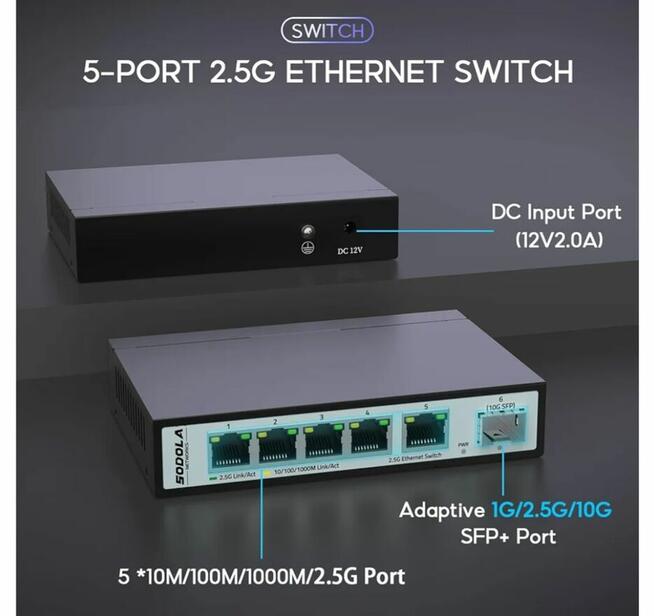 PRZEŁĄCZNIK SIECIOWY CZARNY- 6 PORTÓW FIRMY SODOLA