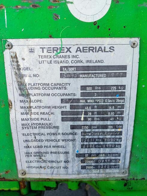 Podnośnik koszowy Terex TA50RT 35 000 netto