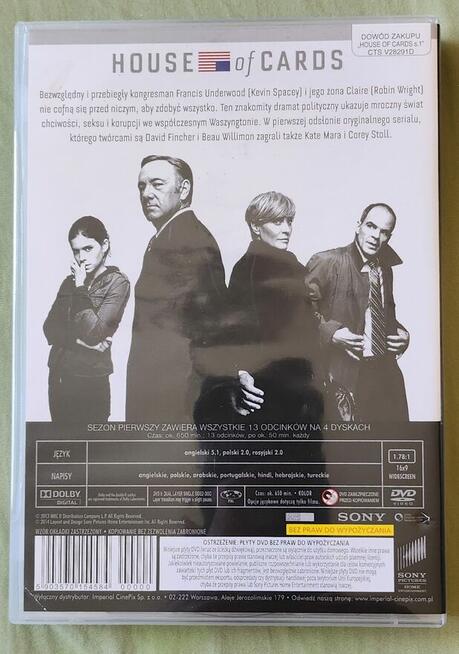 House of cards sezon 1 box 4 płyty dvd