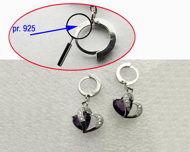 Kolczyki Serce Fioletowe pr.925 - NOWE