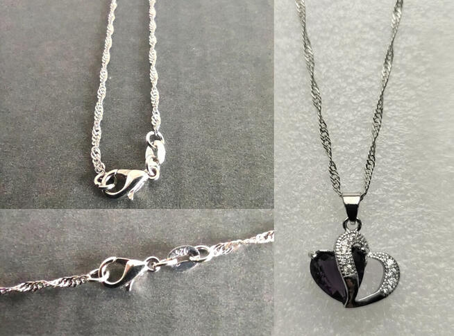 Łańcuszek, Przywieszka Serce Czarne pr.925- Nowy