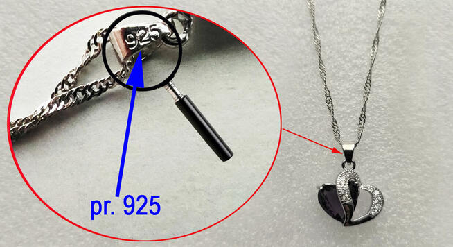Łańcuszek, Przywieszka Serce Czarne pr.925- Nowy