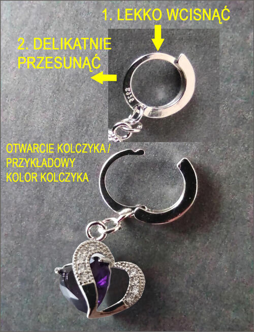 Kolczyki Serce Fioletowe pr.925 - NOWE