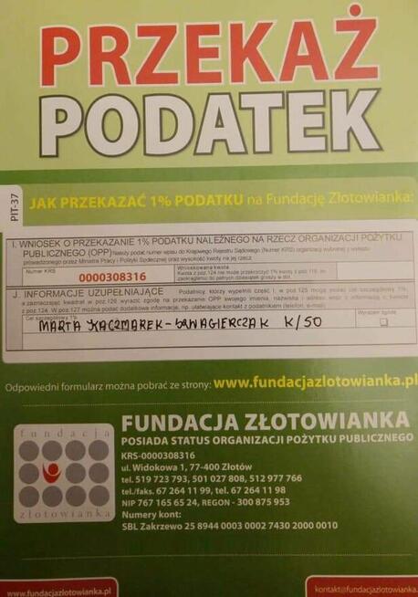 Proszę o przekazanie 1,5 % podatku