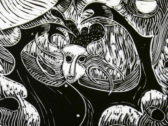 Grafika Linoryt Demon sztuka obraz oryginał od artysty.