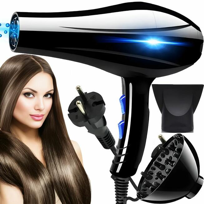 SUSZARKA DO WŁOSÓW 2200W Z JONIZACJĄ, DYFUZOREM, ZIMNYM NAWI